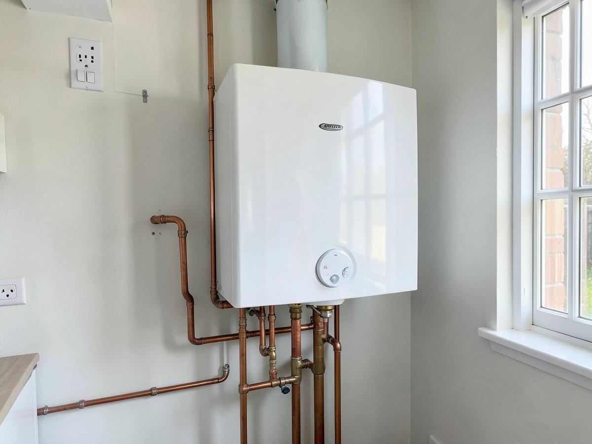 Newly installed combi boiler with tidy copper pipework